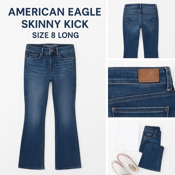 American Eagle Skinny Kick Jeans Women’s Size 12 X-Long | Super Stretch Bootcut - Picture 1 of 6